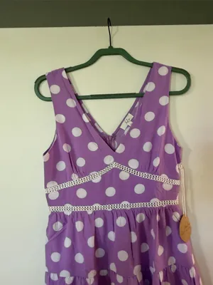 V-Neck Purple Polka Dot Tiered Casual Dress thumbnail 4