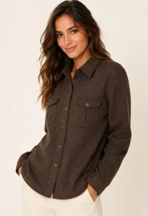 Old Navy Brown Wool Button Up Shirt Jacket‎ Quiet Luxury Old Money Clean Girl thumbnail 1