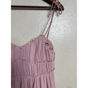 O.P.T. Gigi Ruffled Ruched Chiffon Tie Strap Cami Midi Dress size S Blush Pink thumbnail 7