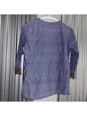 Ritu Agnihotri Indian 100% Cotton Lightweight Chambray Embroidered Blouse Top thumbnail 6