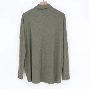 H by bordeaux Sweater Women's L Olive Ribbed Asymmetrical Seam Excellent thumbnail 5