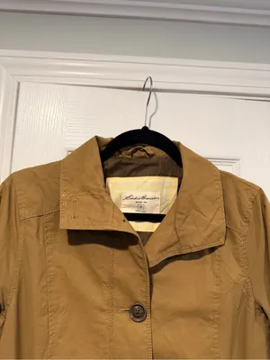 Eddie Bauer Size XS Tan Khaki Button Front Lined Mid Length Trench Coat Jacket thumbnail 2