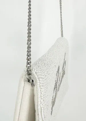 Lulus Bride Beaded Clutch Crossbody Bag White Silver thumbnail 6