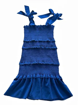 Altar’d State Large Royal Blue Smocked Tiered Ruffle Tie Strap Mini Dress thumbnail 2