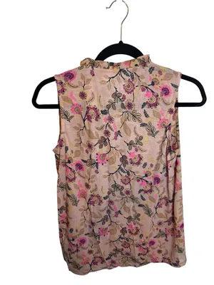 NWT Loft Floral Pintuck Ruffle Tie Neck Mixed Media Shell Top thumbnail 4