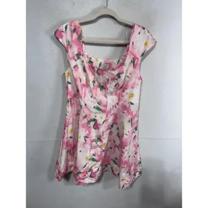 A‎ New Day 12 Pink Floral Mini Dress Short Sleeve Fit & Flare Corset Woven thumbnail 2