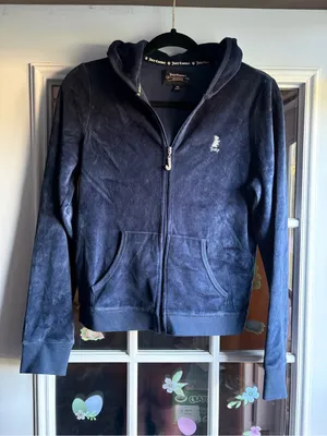 Y2K Juicy Couture Dark Blue Velour Zip Hoodie thumbnail 1