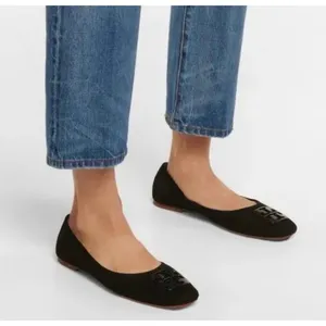 Tory‎ Burch Black Suede Square Toe Logo Loafers Flats 5.5M thumbnail 3
