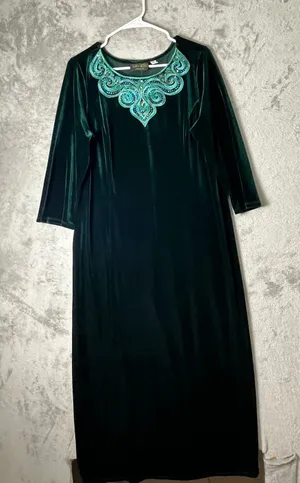 Bob Mackie Emerald Green Velvet Dress Embellished Beaded Neckline Elegant S New thumbnail 1