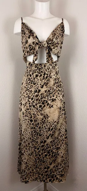 HYFVE leopard print front-tie cut out maxi dress thumbnail 1