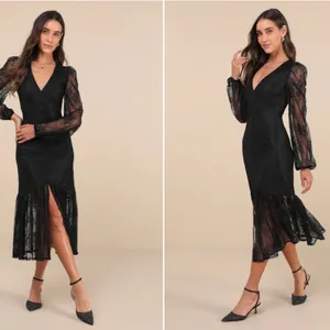 LULU's Flirty Chic Sexy Wedding Formal Event Elegant Sophisticated Lace Midi thumbnail 5