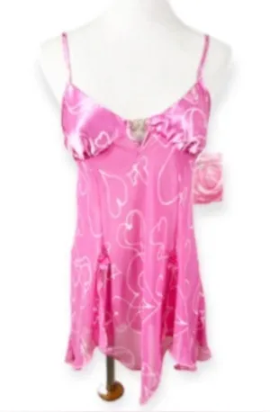 2000s Y2K Cinema Etoile Pink Sheer Babydoll Slip Size Medium Hearts Valentines thumbnail 1