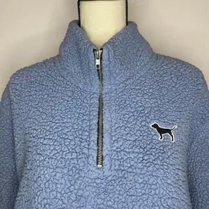 Victoria’s Secret PINK Womens Small Sherpa Blue 1/4 Zip Pullover Fuzzy thumbnail 2