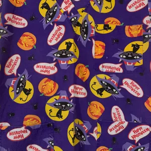 Just Love Halloween Cats Pumpkin Scrub Top 3 Pockets Med/Lrg thumbnail 6