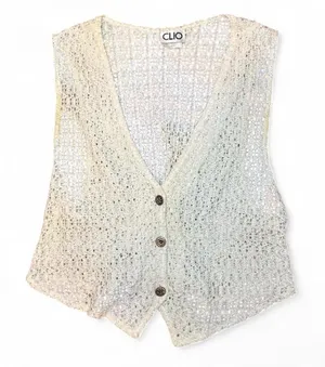 CLIO VTG 90s Off-White Dainty Lace Crochet Knit Button-Up Cinched Vest — MEDIUM thumbnail 1