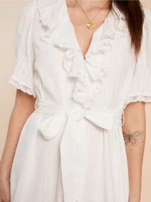 NWT kourt Vida Midi Dress size Medium M Lace Doen midi Ruffle few moda ivory thumbnail 5