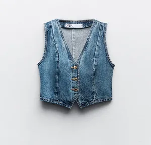 ZARA Denim Cropped Vest thumbnail 4