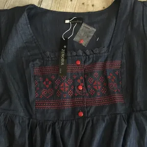 Boho Chic Chambray Denim Peasant Top NWT Blue Size XL thumbnail 4