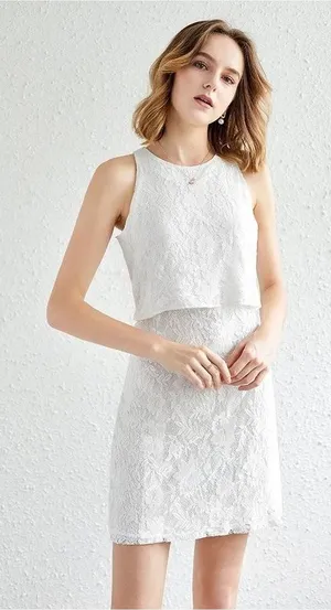 Abercrombie & Fitch White Lace Overlay‎ Tiered Dress thumbnail 1