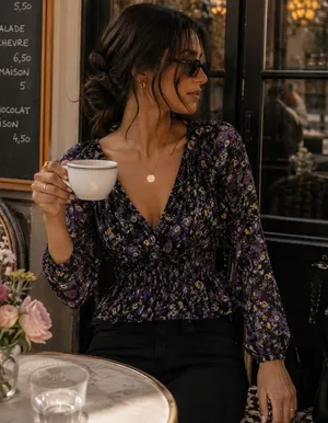 PAIGE Odalynn Floral Blouse Square Neck Smocked Waist XS thumbnail 1