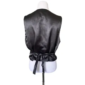 Vintage Silk Beaded Sequin Waistcoat Vest Black thumbnail 4