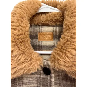 POL Plaid Faux‎ Fur Collar Sherpa Lined Shacket Jacket Women thumbnail 2