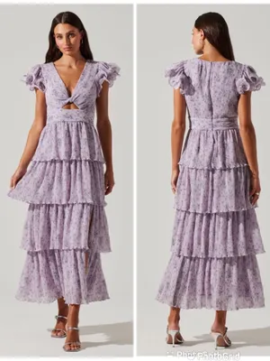 ASTR the Label Pleated Tiered Midi Dress Small Purple Floral Wedding Guest Party thumbnail 2