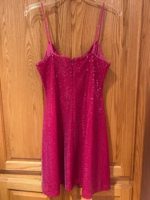 LIKELY Sequin Spaghetti Strap Draped Cowl Neck Mini Dress Fuchsia Pink Size 8 thumbnail 7