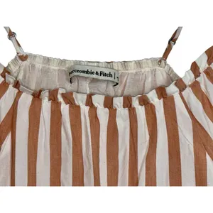 Abercrombie & Fitch White Tan Striped Tiered Sleeveless Mini Dress Womens Size S thumbnail 6