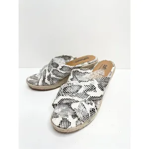 SoftWalk Snakeskin Print Espadrille Wedge Sandals Slides Black White Size 7.5 thumbnail 4