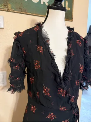 Dranella Wrap Lightweight Semi-Sheer Floral Black Small Frayed Fairy Dress thumbnail 2