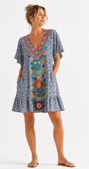 See and Be Seen NEW Embroidered Tunic Causal Dress Floral Festival Babydoll M thumbnail 1