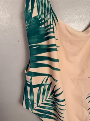 Aerie Women's Super Scoop One Piece Swimsuit Pink Green Palm Leaf xlarge thumbnail 2