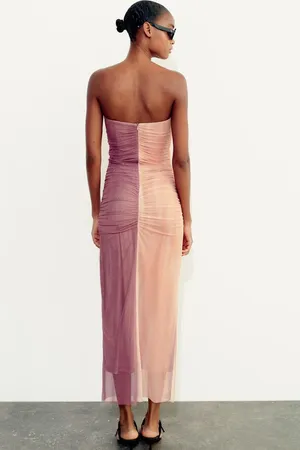 dress maxi midi corset fitted bodycon mesh mauve beige wedding party thumbnail 13
