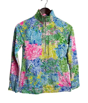 Lily Pulitzer Skipper Popover size XXS Multicolor Floral Half Zip Pullover Top thumbnail 1