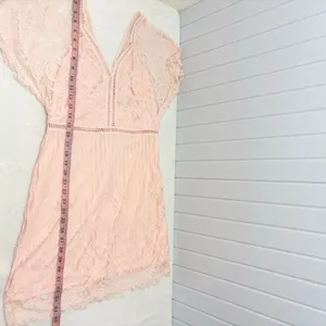 Boohoo Peach Lace Mini Dress Size‎ 10 V-Neck Sheer Sleeve Romantic thumbnail 12