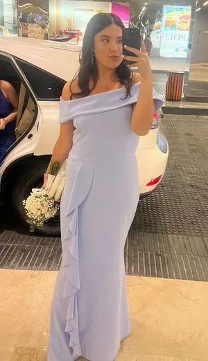 Target Light Blue Bardot Maxi Ruffle Dress thumbnail 1