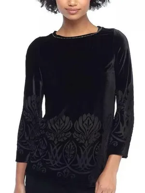 The Limited Blouse Black Velour/ Velvet Burnout Floral Peony w/ Bead Trim XL NWT thumbnail 1