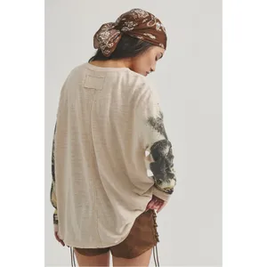Free People Oversized Bohemian Palm Tree Kai Long-Sleeve Top Tee XL NWT Beach thumbnail 2