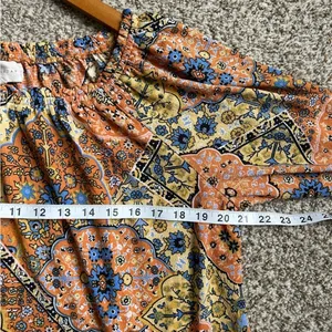 🦋 Melloday Off the Shoulder Orange Yellow Paisley Mid Sleeve Boho Blouse Medium thumbnail 6