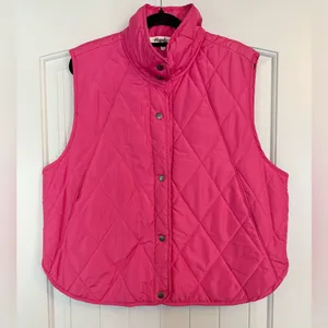 Hot Pink Quilted Puffer Snap Button Vest Size L thumbnail 2