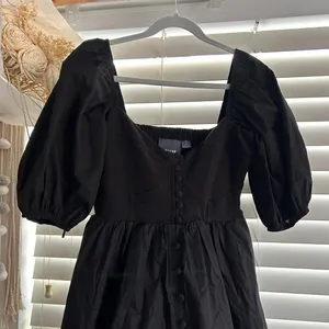 Maeve Black Romantic Puff Sleeve Babydoll Mini Dress Size Small thumbnail 3