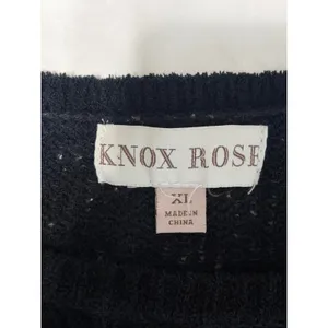Knox Rose Womens XL Black Pointelle Long Sleeve Knit Crewneck Sweater Relaxed thumbnail 8