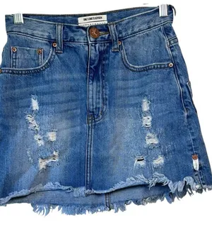 One X ONE TEASPOON 2020 Mini Distressed High Waisted Denim Skirt sz 24 Preppy‎ thumbnail 1