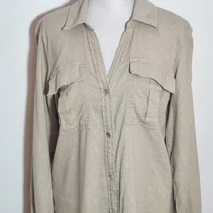 Michael Kors Khaki Linen Blend Mini Shirt Dress with Sash Size Small thumbnail 2