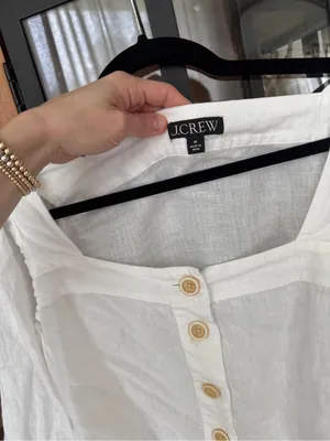 J. Crew linen top Squareneck button-up blouse puff long sleeve neutral thumbnail 3