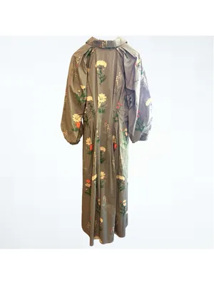 Entro Women’s Floral Print Cotton Button Front Midi Dress in Olive Green Size S thumbnail 2