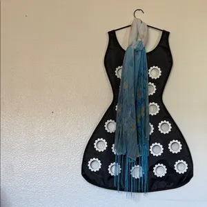 Floral Blue and White Scarf with Fringe thumbnail 6