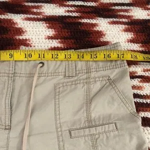 Y2K 2000s Tan beige khaki cargo micro mini low-mid rise shorts drawstring shoelace waistband Size 10/M Measurement in pics thumbnail 4