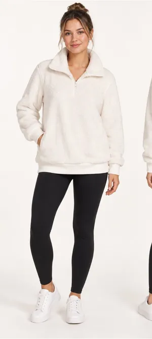 Mondetta Women’s Ivory Plush Sherpa Quarter Zip Pullover Sweater Size M thumbnail 1
